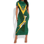 Custom South Africa Rugby Go Blitzboks Sevens Short Sleeve Bodycon Dress LT14