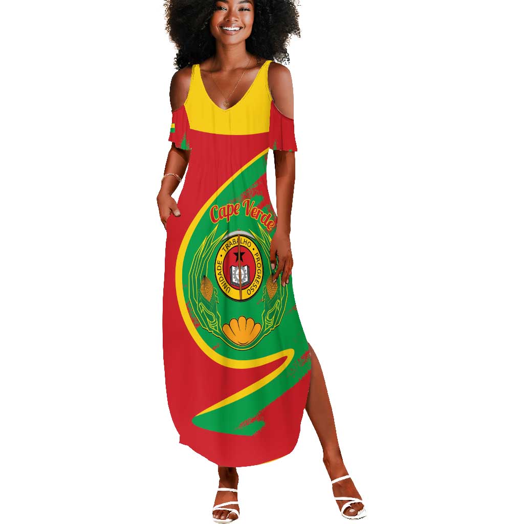 Cape Verde 1975-1992 Summer Maxi Dress Coat Of Arms Grunge Style by AfricanPride Cape Verde 1975-1992 Summer Maxi Dress Coat Of Arms Grunge Style by AfricanPride