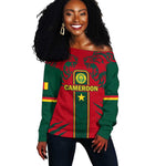 Custom Cameroon Football Off Shoulder Sweater 2024 African Nations Go Champions Lion Style