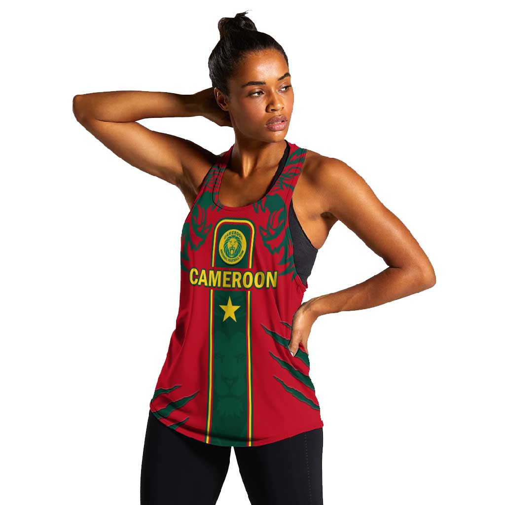 Custom Cameroon Football Women Racerback Tank 2024 African Nations Go Champions Lion Style