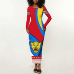 Personalised Democratic Republic of the Congo Independence Day Long Sleeve Bodycon Dress Coat Of Arms Happy 30 June LT14