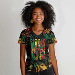 Jamaica Reggae Festival Women V-Neck T-Shirt One Love Rastafari Culture - African Pride