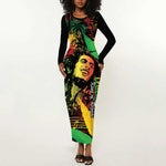 King Of Reggae Legend Bob Long Sleeve Bodycon Dress Rasta Cannabis - African Pride