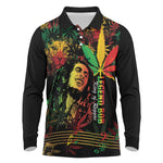 King Of Reggae Legend Bob Long Sleeve Polo Shirt Rasta Cannabis - African Pride