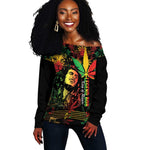 King Of Reggae Legend Bob Off Shoulder Sweater Rasta Cannabis - African Pride