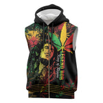 King Of Reggae Legend Bob Sleeveless Zip Hoodie Rasta Cannabis - African Pride