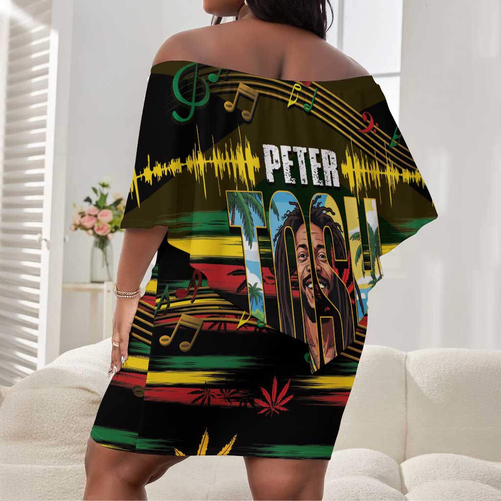 Jamaica Reggae Legend Tosh Off Shoulder Short Dress Cannabis Pattern - African Pride