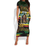 Jamaica Reggae Legend Tosh Short Sleeve Bodycon Dress Cannabis Pattern - African Pride