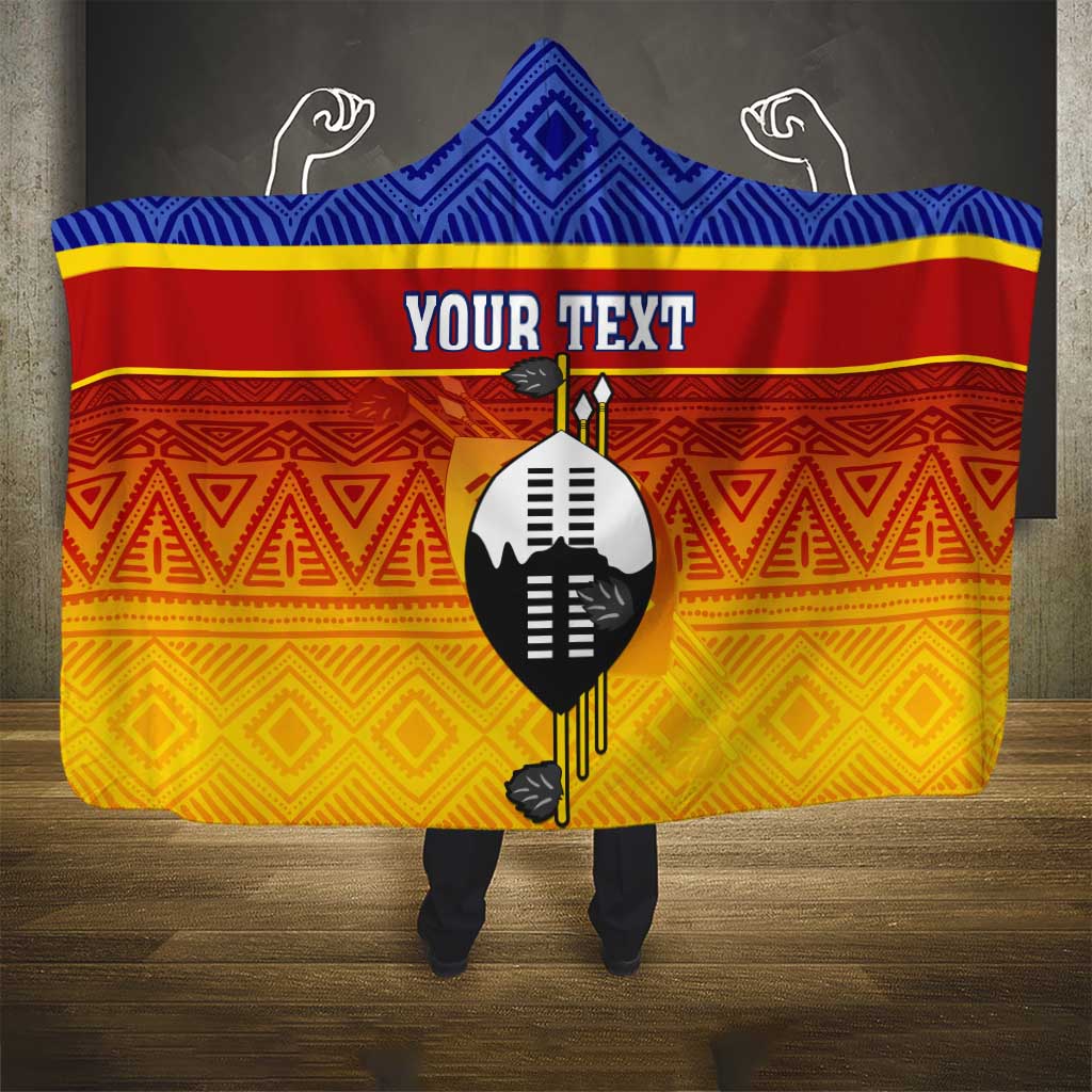 Personalised Eswatini Independence Day Hooded Blanket Swaziland Nguni Shield Gradient African Pattern