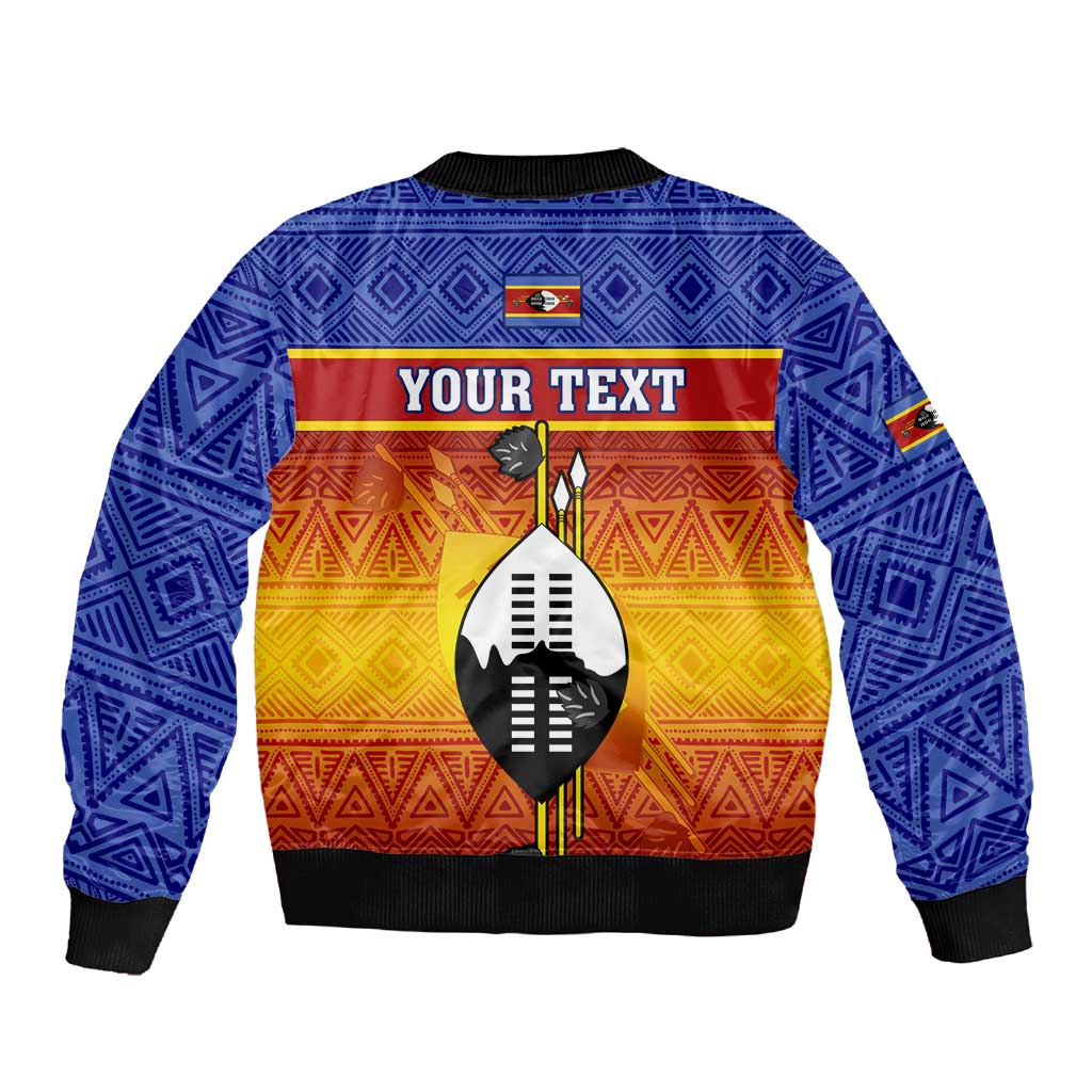 Personalised Eswatini Independence Day Sleeve Zip Bomber Jacket Swaziland Nguni Shield Gradient African Pattern