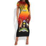 Personalised Uganda Independence Day Short Sleeve Bodycon Dress Jamhuri ya Uganda Coat Of Arms LT14