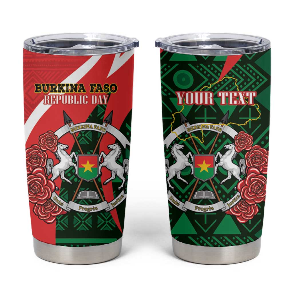 Personalized Burkina Faso Republic Day Tumbler Cup Bogolan Mudcloth - Coat Of Arms Design