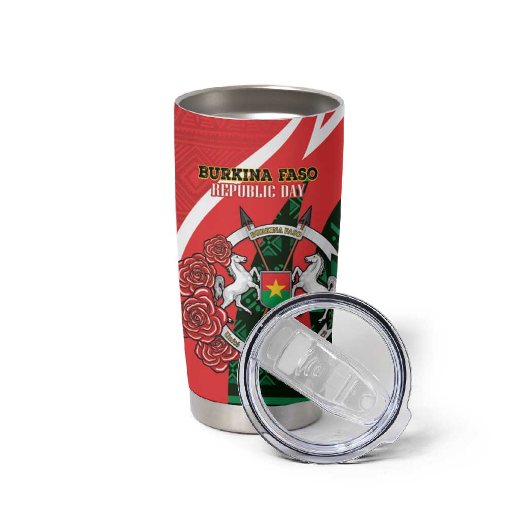 Personalized Burkina Faso Republic Day Tumbler Cup Bogolan Mudcloth - Coat Of Arms Design