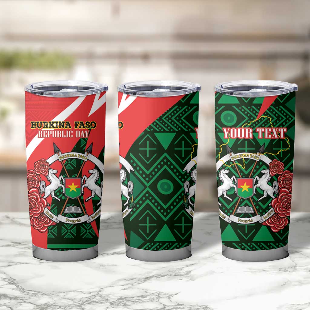 Personalized Burkina Faso Republic Day Tumbler Cup Bogolan Mudcloth - Coat Of Arms Design