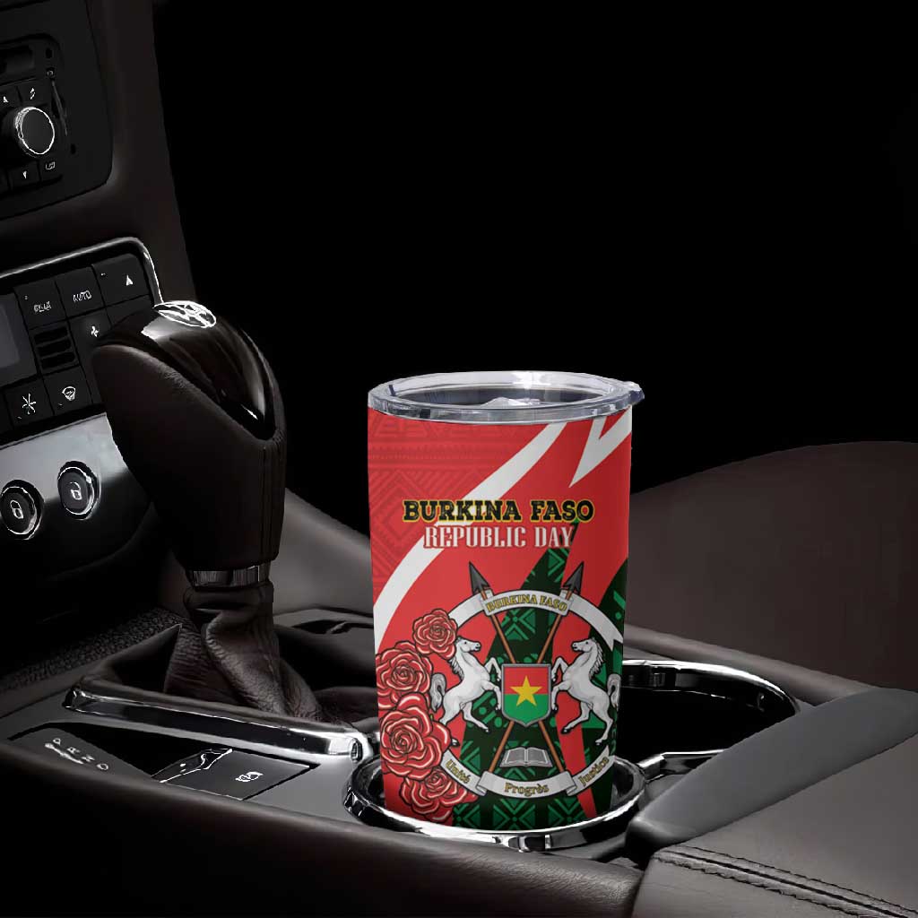 Personalized Burkina Faso Republic Day Tumbler Cup Bogolan Mudcloth - Coat Of Arms Design