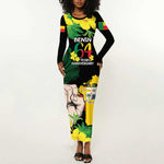 Benin National Day Long Sleeve Bodycon Dress Happy 64th Independence Anniversary Yellow Allamanda LT14