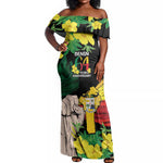 Benin National Day Off Shoulder Maxi Dress Happy 64th Independence Anniversary Yellow Allamanda