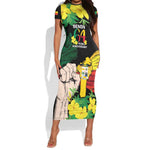 Benin National Day Short Sleeve Bodycon Dress Happy 64th Independence Anniversary Yellow Allamanda LT14