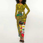 Personalised Benin National Day Long Sleeve Bodycon Dress Coat Of Arms With Leopard African Pattern LT14