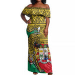 Personalised Benin National Day Off Shoulder Maxi Dress Coat Of Arms With Leopard African Pattern