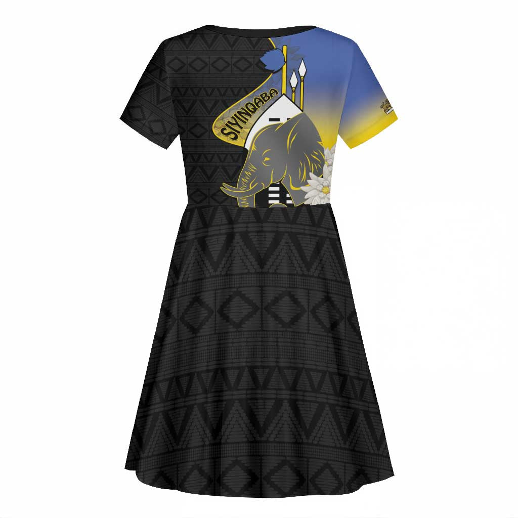 Afro Swaziland Somhlolo Day Kid Short Sleeve Dress Nguni Shield African Pattern - African Pride