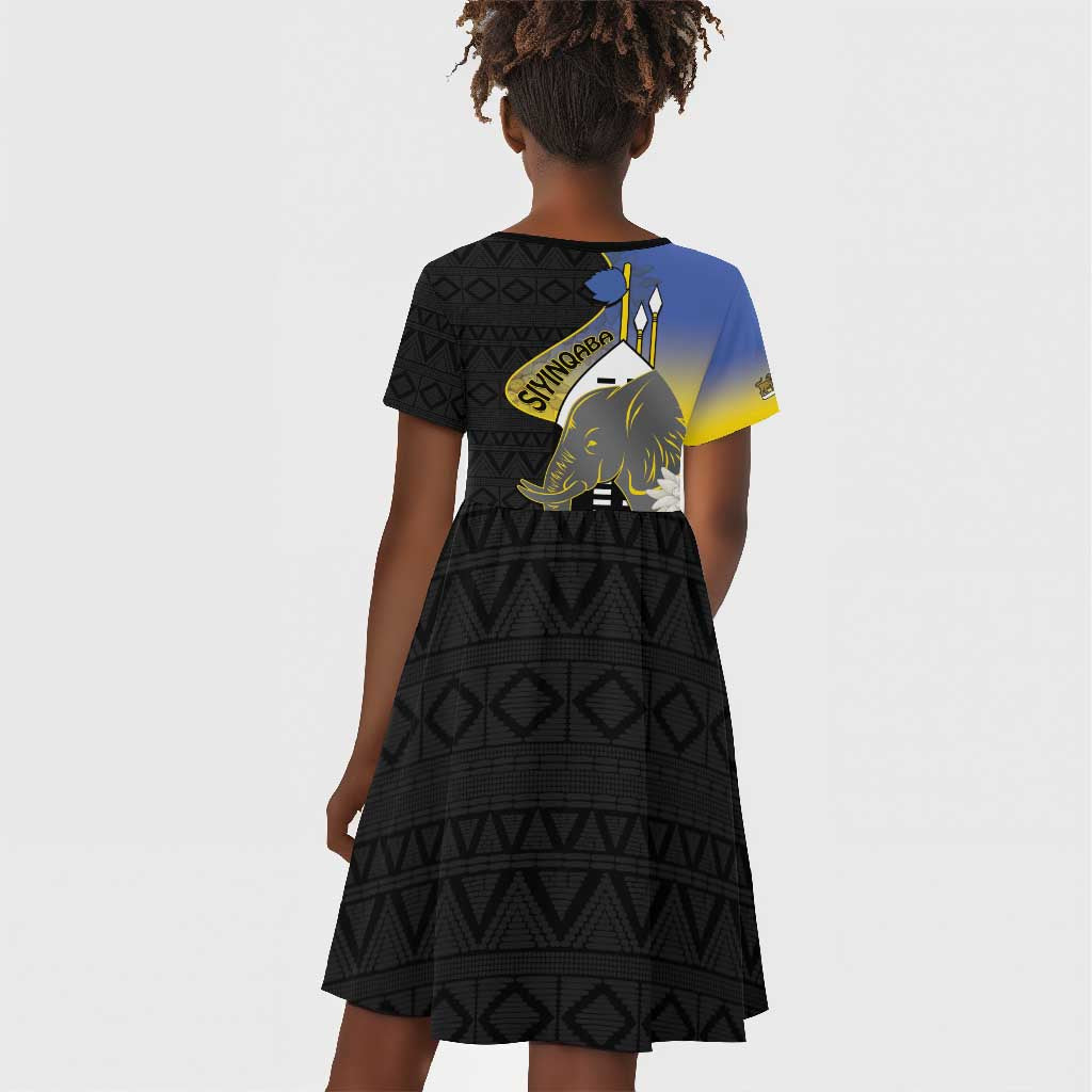 Afro Swaziland Somhlolo Day Kid Short Sleeve Dress Nguni Shield African Pattern - African Pride