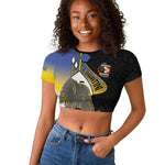 Afro Swaziland Somhlolo Day Raglan Cropped T shirt Nguni Shield African Pattern - African Pride