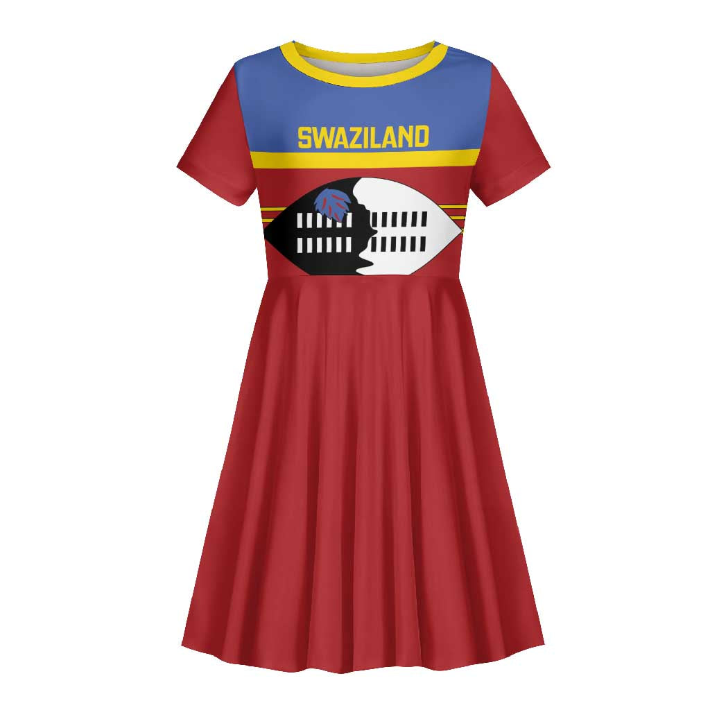 Afro Swaziland Kid Short Sleeve Dress Siyinqaba Eswatini Flag Style - African Pride