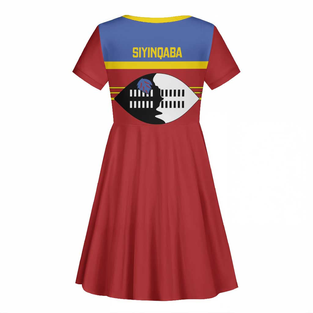 Afro Swaziland Kid Short Sleeve Dress Siyinqaba Eswatini Flag Style - African Pride