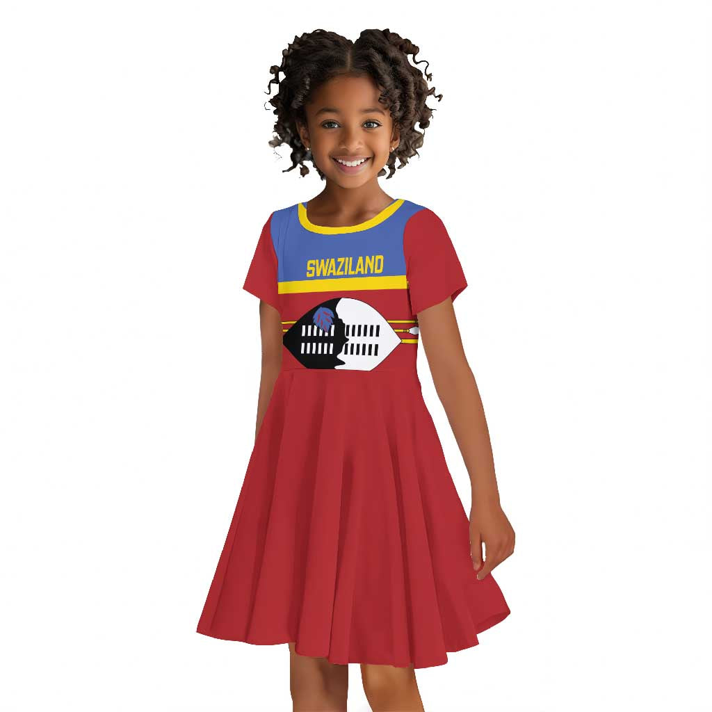 Afro Swaziland Kid Short Sleeve Dress Siyinqaba Eswatini Flag Style - African Pride
