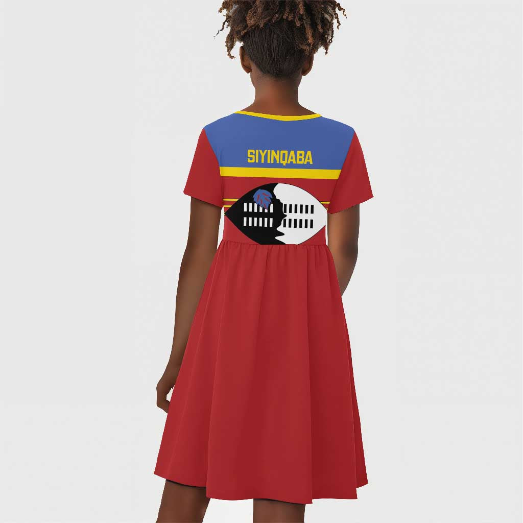 Afro Swaziland Kid Short Sleeve Dress Siyinqaba Eswatini Flag Style - African Pride
