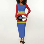 Afro Swaziland Long Sleeve Bodycon Dress Siyinqaba Eswatini Flag Style - African Pride
