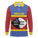 Afro Swaziland Long Sleeve Polo Shirt Siyinqaba Eswatini Flag Style - African Pride
