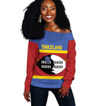 Afro Swaziland Off Shoulder Sweater Siyinqaba Eswatini Flag Style - African Pride