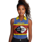 Afro Swaziland Women Sleeveless Polo Shirt Siyinqaba Eswatini Flag Style - African Pride