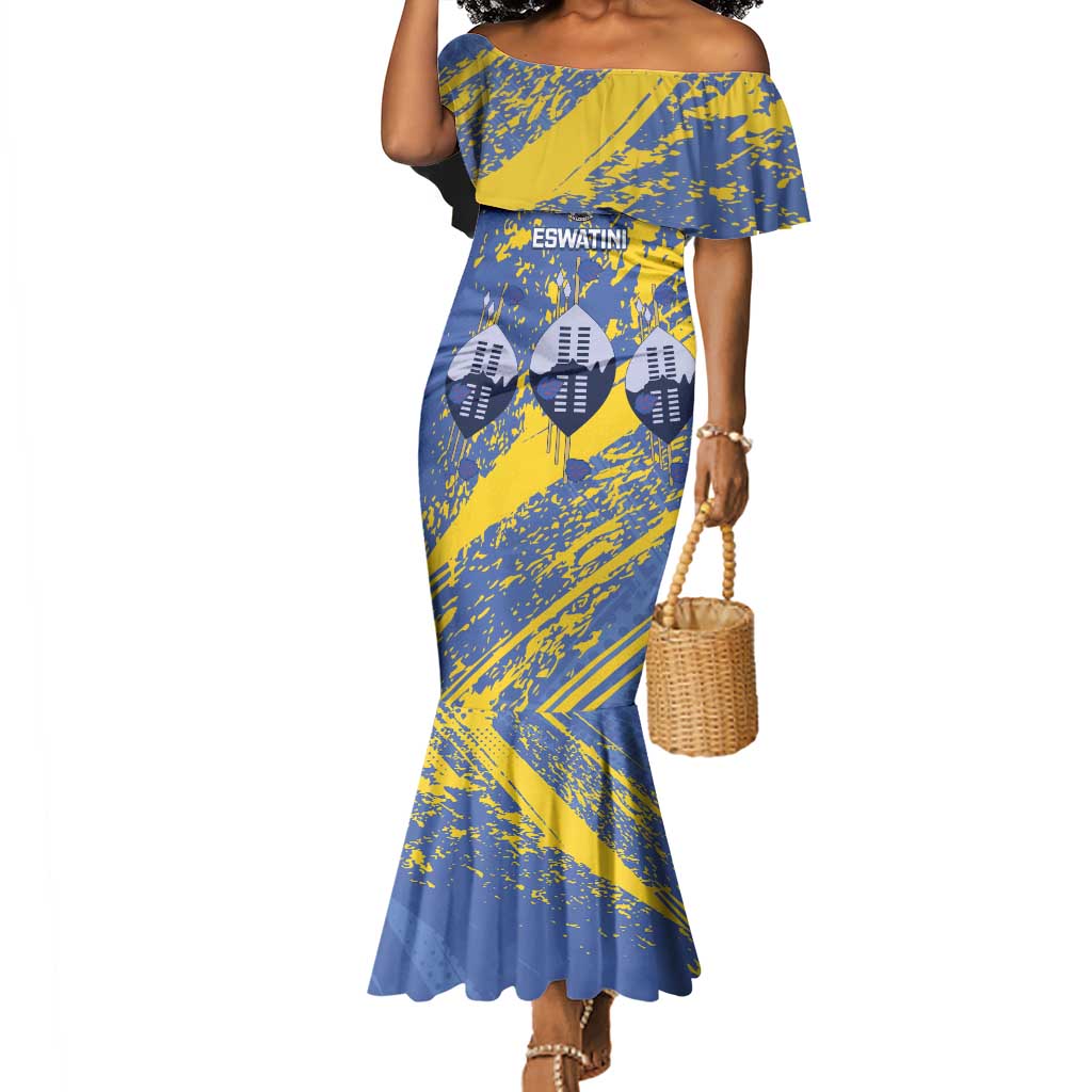 Eswatini Football Custom Mermaid Dress Sihlangu Semnikati Blue - African Pride
