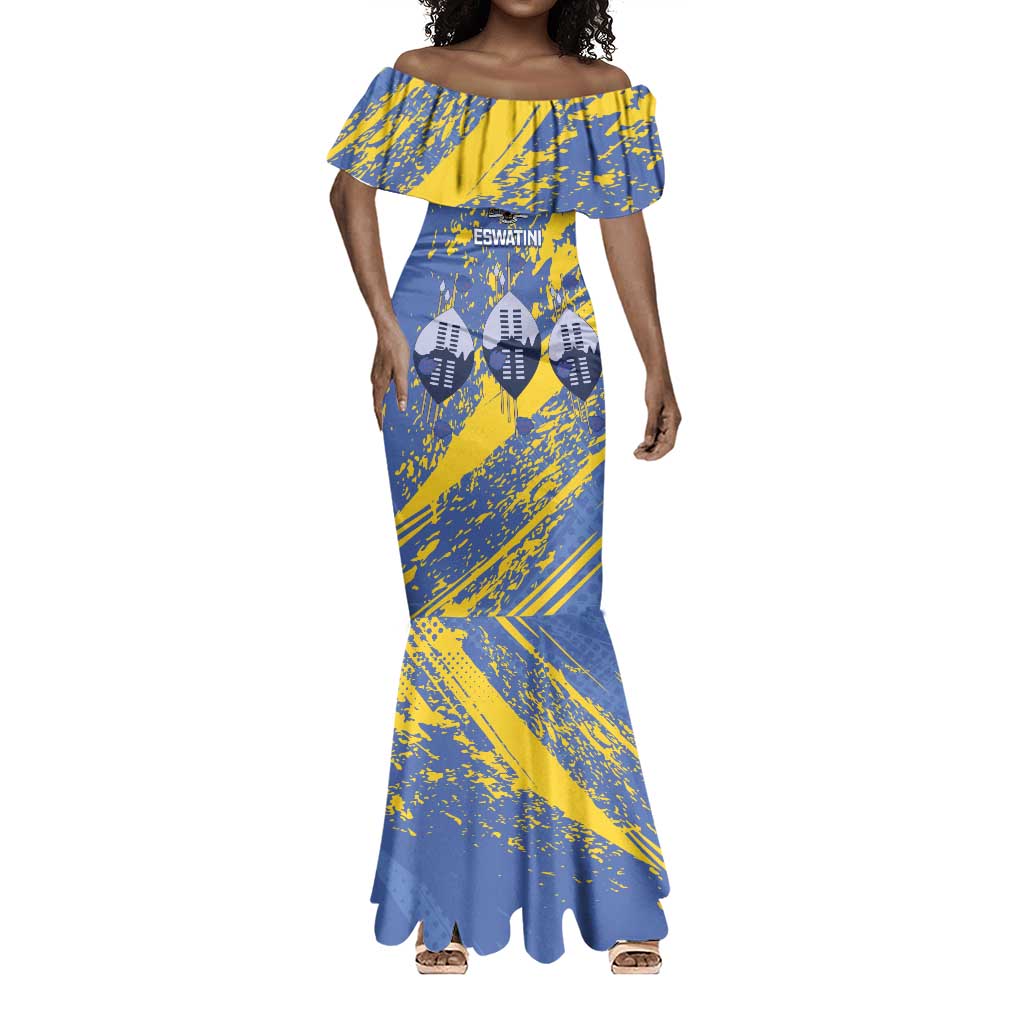 Eswatini Football Custom Mermaid Dress Sihlangu Semnikati Blue - African Pride