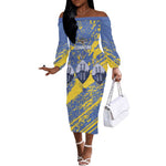 Eswatini Football Custom Off The Shoulder Long Sleeve Dress Sihlangu Semnikati Blue - African Pride