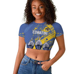 Eswatini Football Custom Raglan Cropped T shirt Sihlangu Semnikati Blue - African Pride