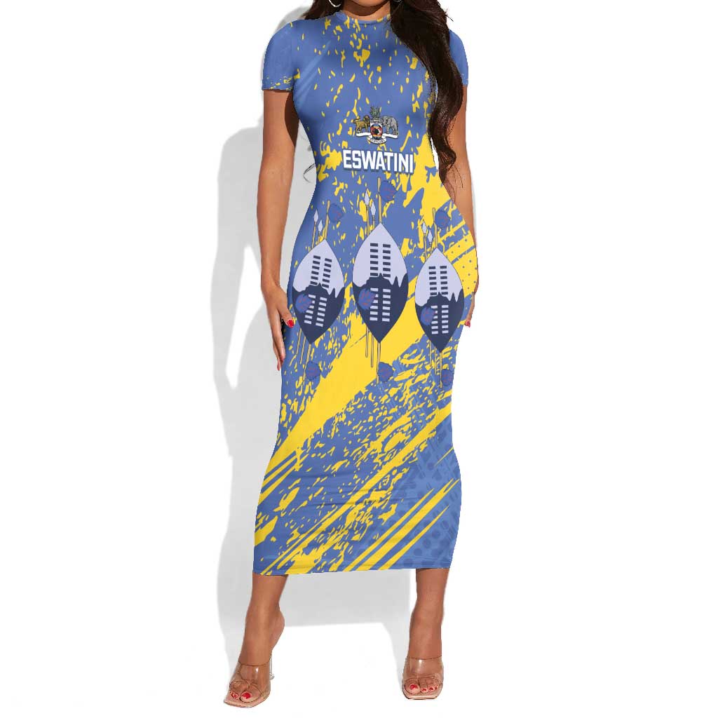 Eswatini Football Custom Short Sleeve Bodycon Dress Sihlangu Semnikati Blue - African Pride