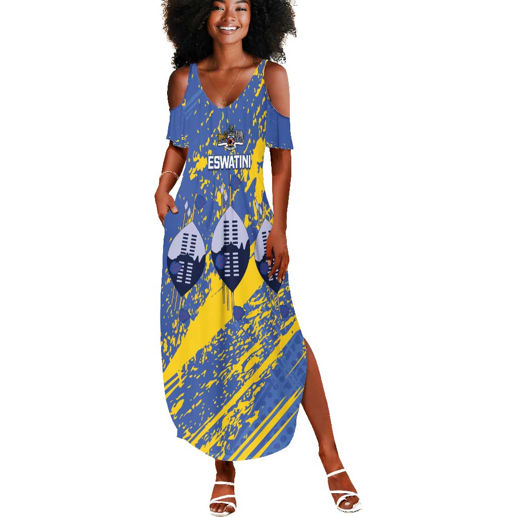 Eswatini Football Custom Summer Maxi Dress Sihlangu Semnikati Blue - African Pride