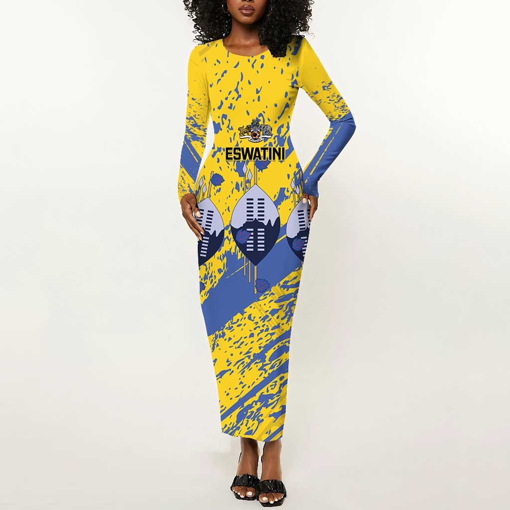 Eswatini Football Custom Long Sleeve Bodycon Dress Sihlangu Semnikati Yellow - African Pride