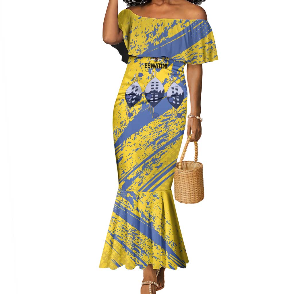 Eswatini Football Custom Mermaid Dress Sihlangu Semnikati Yellow - African Pride