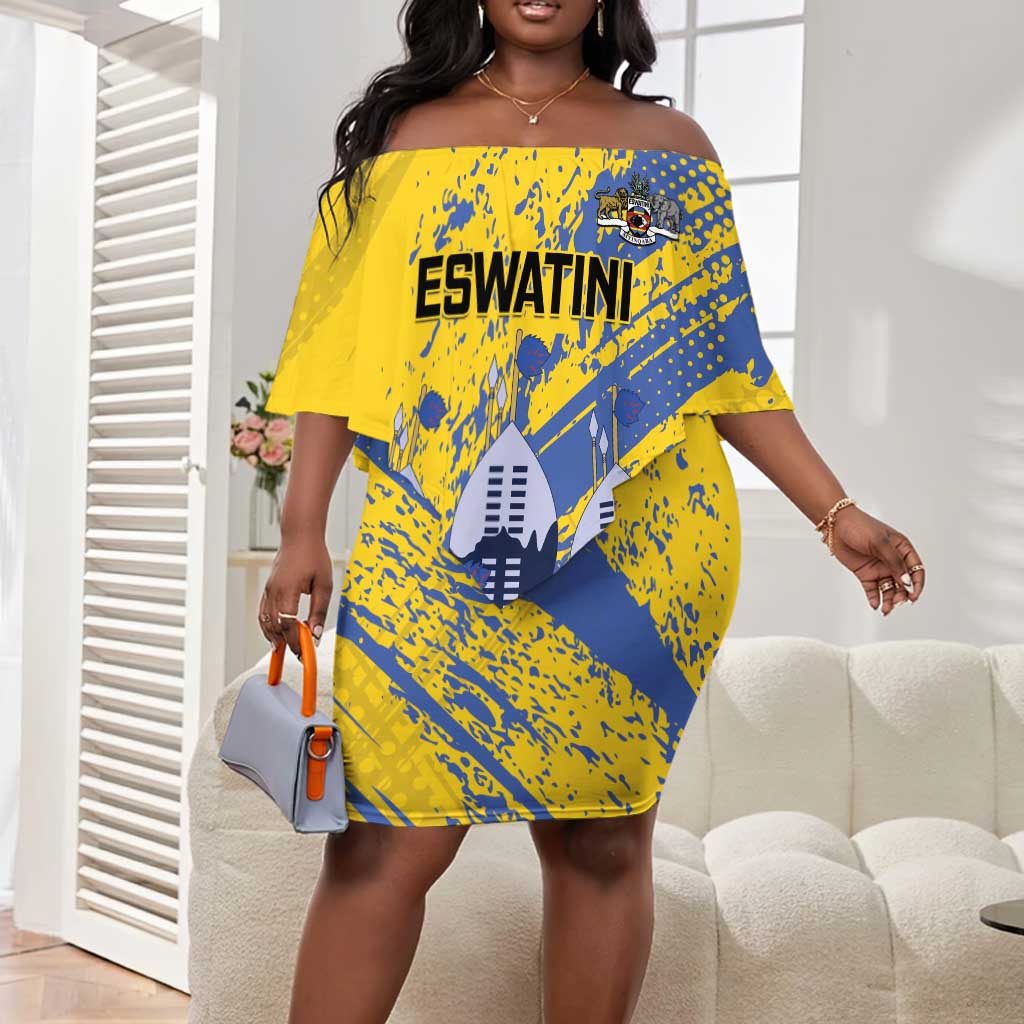 Eswatini Football Custom Off Shoulder Short Dress Sihlangu Semnikati Yellow - African Pride
