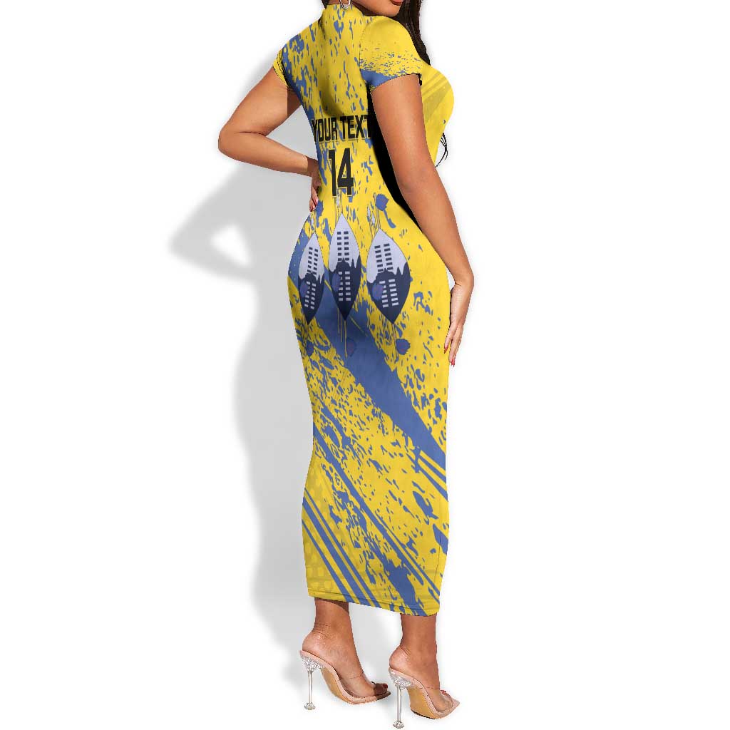 Eswatini Football Custom Short Sleeve Bodycon Dress Sihlangu Semnikati Yellow - African Pride
