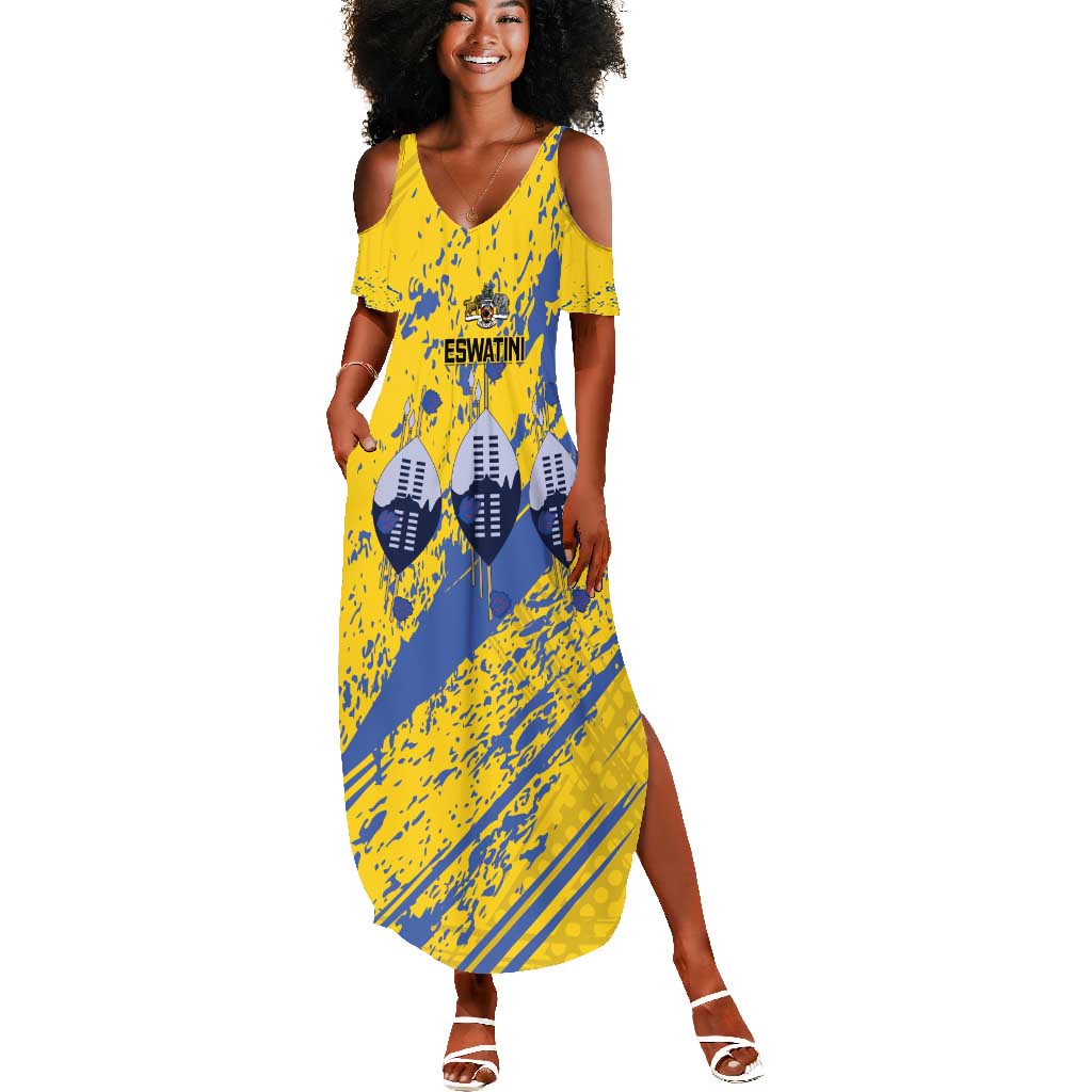 Eswatini Football Custom Summer Maxi Dress Sihlangu Semnikati Yellow - African Pride