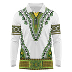 Africa Long Sleeve Polo Shirt African Dashiki Royal Green Version