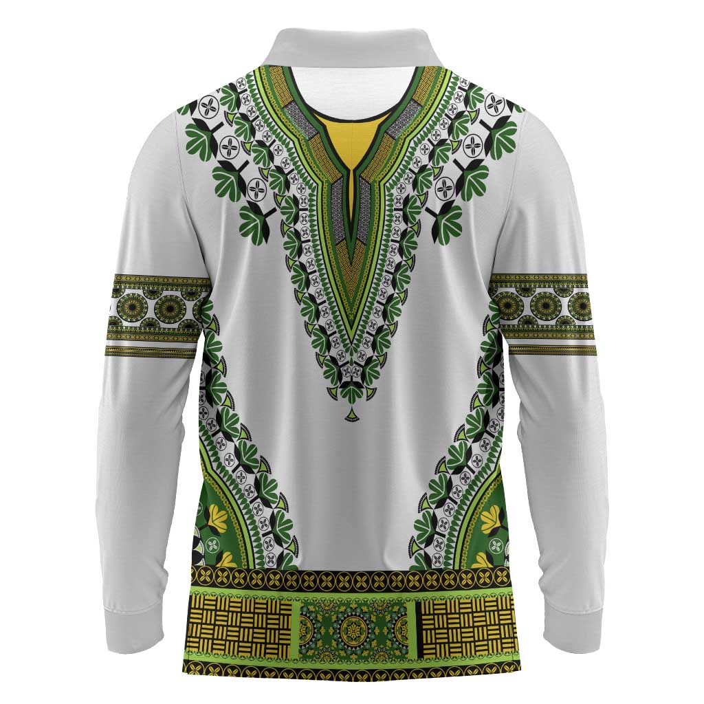 Africa Long Sleeve Polo Shirt African Dashiki Royal Green Version