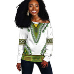 Africa Off Shoulder Sweater African Dashiki Royal Green Version