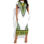 Africa Short Sleeve Bodycon Dress African Dashiki Royal Green Version LT14